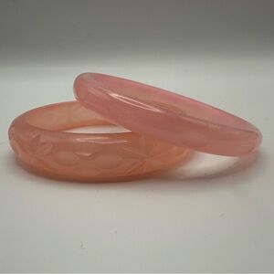 Splendette Pink Carved Bangle Bracelets - Set of 2